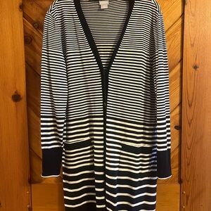 Chico's Navy and White Striped Cardigan